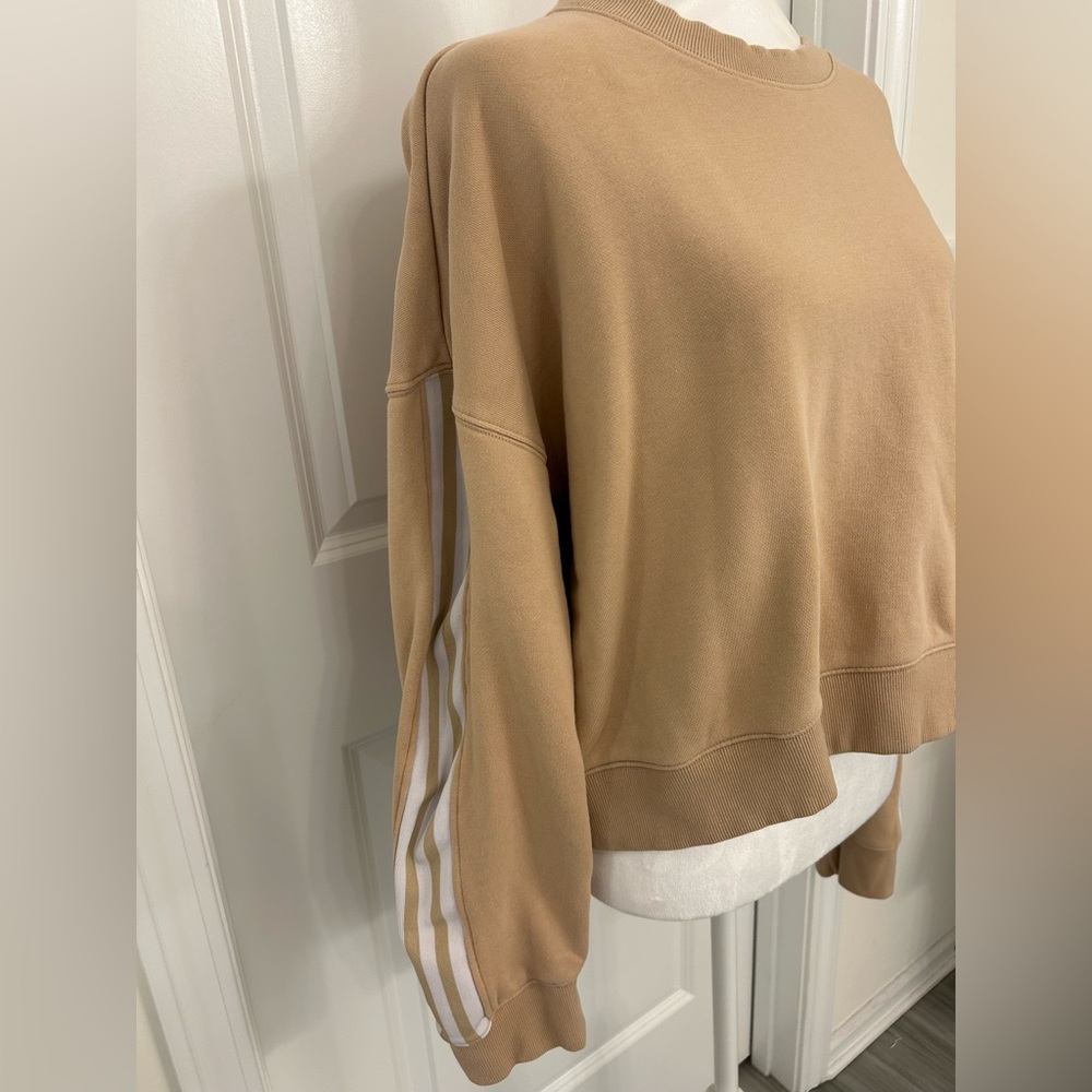 Adidas Originals Tan Cropped Crewneck Sweatshirt XL 3-Stripe - Picture 4 of 6